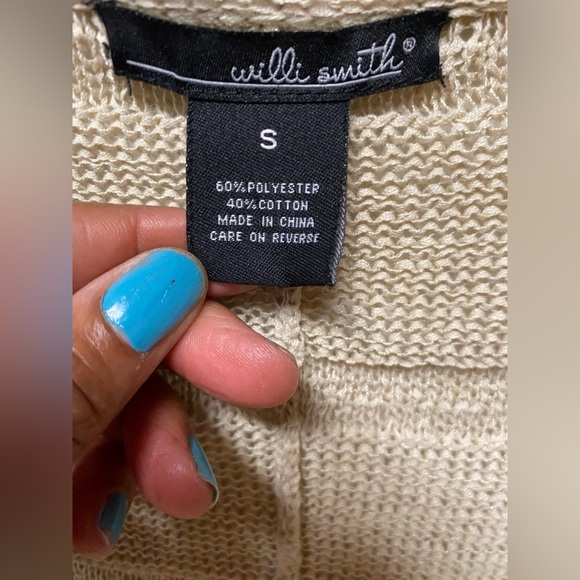 Willi Smith Ivory Open Front Delicate Crochet Style Cardigan Knit Sweater S - Picture 3 of 7